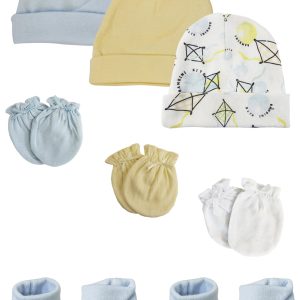 Preemie Baby Boy Caps With Infant Mittens And Booties - 8 Pack Nc_0219