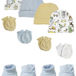 Preemie Baby Boy Caps With Infant Mittens And Booties - 10 Pack Nc_0217