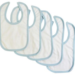 White Interlock Bib Blue Binding (pack Of 5) 1023-w-b-5