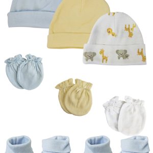 Preemie Baby Boy Caps With Infant Mittens And Booties - 8 Pack Nc_0223