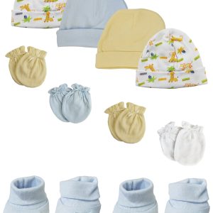 Preemie Baby Boy Caps With Infant Mittens And Booties - 10 Pack Nc_0213