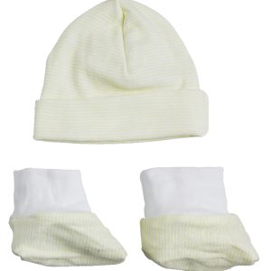 Baby Cap And Bootie Set 030.striped.yellow