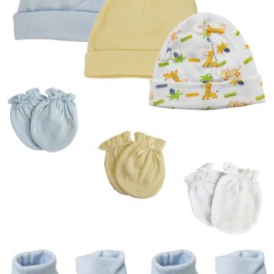 Preemie Baby Boy Caps With Infant Mittens And Booties - 8 Pack Nc_0214