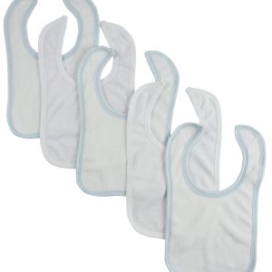 White Bib With Blue Trim And White Trim (pack Of 5) 1024-w-b3-w2