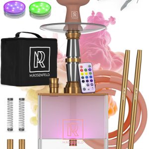 Rose Gold Hookah Set 2 Hose   YADO Square Hookah To Go with Hookah Charcoal Holder Heat Management Device and Big Rose Silicone Hookah Bowl and Bag for Shisha Portable Hookah Set with Everything