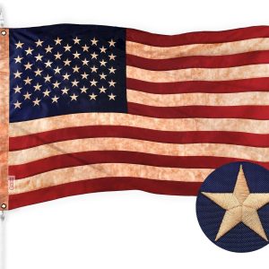 G128 American USA Tea-Stained Flag | 2x3 Ft | ToughWeave Pro Series Embroidered 420D Polyester | Embroidered Stars