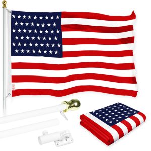 G128 Combo Pack: 6 Ft Tangle Free Aluminum Spinning Flagpole (White) & American USA 51 Stars Flag 3x5 Ft, LiteWeave Pro Series Printed 150D Polyester | Pole with Flag Included