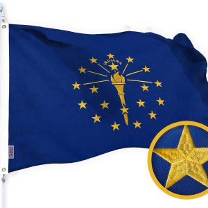 G128 Indiana State Flag | 2.5x4 Ft | StormFlyer Series Embroidered 220GSM Spun Polyester | Embroidered Design, Indoor/Outdoor, Brass Grommets, Heavy Duty, All Weather