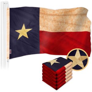 G128 5 Pack: Texas Tea-Stained Flag | 2x3 Ft | ToughWeave Pro Series Embroidered 420D Polyester | Embroidered Design, Indoor/Outdoor, Brass Grommets, High Quality
