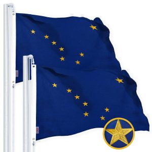 G128 2 Pack: Alaska AK State Flag | 4x6 Ft | StormFlyer Series Embroidered 220GSM Spun Polyester | Embroidered Design, Indoor/Outdoor, Brass Grommets, Heavy Duty, All Weather
