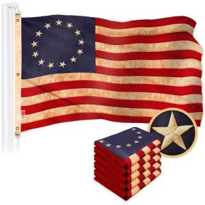 G128 5 Pack: Betsy Ross Tea-Stained Flag | 5x8 Ft | ToughWeave Pro Series Embroidered 420D Polyester | Historical Flag, Embroidered Design, Indoor/Outdoor, Brass Grommets, High Quality