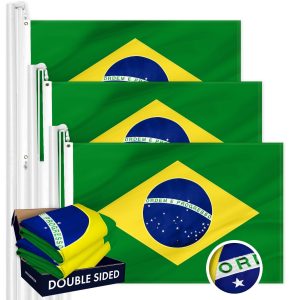 Brazil Brazilian Flag 3x5 Ft 3-Pack Double-sided Embroidered Polyester By G128