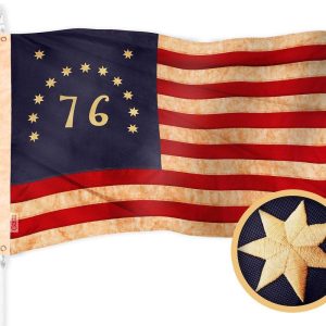 G128 Bennington Tea-Stained Flag | 2.5x4 Ft | Embroidered 420D Polyester - Embroidered Stars, Sewn Stripes, Brass Grommets, Indoor/Outdoor, Vibrant Colors, Quality Polyester