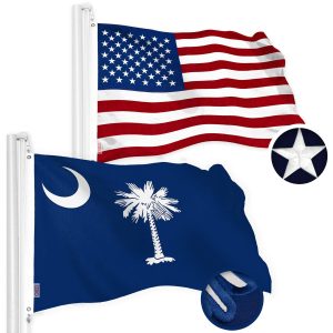 G128 Combo Pack: American USA Flag 4x6 Ft & South Carolina Flag 4x6 Ft, Both Embroidered SPUN Polyester, Indoor/Outdoor, Brass Grommets