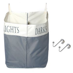 The Fine Living Co. X Large Two Compartments Hanging Laundry Hamper with Over Door Hooks Durable Space Saving Laundry Bag Storage with Bottom Zipper Wide Open Top Dark Light Compartment(25 x10 x31 )