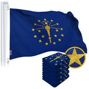 G128 5 Pack: Indiana IN State Flag | 2.5x4 Ft | StormFlyer Series Embroidered 220GSM Spun Polyester | Embroidered Design, Indoor/Outdoor, Brass Grommets, Heavy Duty, All Weather