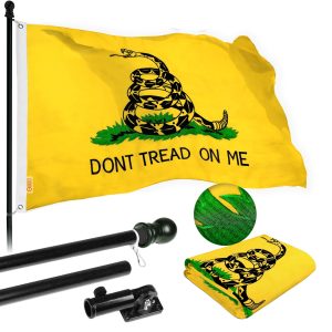 G128 Flag Pole 5 FT Black Tangle Free & Gadsden Flag 2.5x4 FT Combo Embroidered Spun Polyester