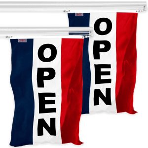 Open Vertical Sign Flag 3x5 Ft 2-Pack Printed 150D Polyester By G128