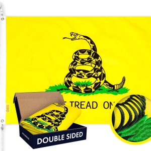 G128 Gadsden Don't Tread On Me Flag | 20x30 In | Double ToughWeave Series Double Sided Embroidered 210D Poly | Historical Flag, Embroidered Design, Indoor/Outdoor, Brass Grommets, Heavy Duty, 3-ply
