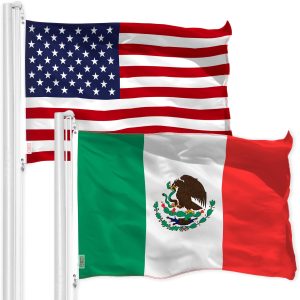 G128 Combo Pack: USA American Flag 3x5 Ft 150D Printed Stars & Mexico (Mexican) Flag 3x5 Ft 150D Printed