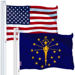 G128 Combo Pack: USA American Flag 3x5 Ft 150D Printed Stars & Indiana Flag 3x5 Ft 150D Printed