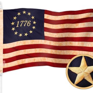G128 Betsy Ross 1776 Tea-Stained Flag | 3x5 Ft | ToughWeave Pro Series Embroidered 420D Polyester | Historical Flag, Embroidered Design, Indoor/Outdoor, Brass Grommets, High Quality