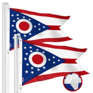 G128 2 Pack: Ohio OH State Flag | 5x8 Ft | StormFlyer Series Embroidered 220GSM Spun Polyester | Embroidered Design, Indoor/Outdoor, Brass Grommets, Heavy Duty, All Weather