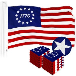 G128 10 Pack: Betsy Ross 1776 Flag | 1x1.5 Ft | ToughWeave Series Embroidered 300D Polyester | Historical Flag, Embroidered Design, Indoor/Outdoor, Brass Grommets