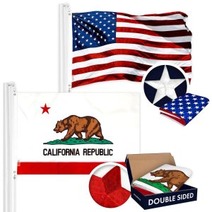 G128 Combo Pack: USA American Flag & California CA State Flag 4x6 Ft Double Sided Embroidered Polyester, Indoor/Outdoor, Brass Grommets