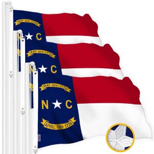 G128 3 Pack: North Carolina State Flag | 2.5x4 Ft | StormFlyer Series Embroidered 220GSM Spun Polyester | Embroidered Design, Indoor/Outdoor, Brass Grommets, Heavy Duty, All Weather