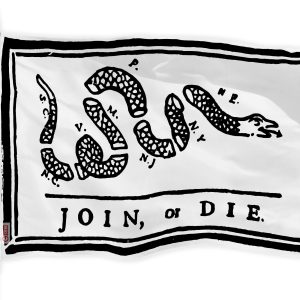 G128 - Join, or Die Flag (White) 3x5 FT Printed Brass Grommets 150D Polyester Indoor/Outdoor - Much Thicker More Durable Than 100D 75D Polyester