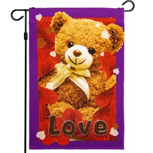 G128 - Valentine's Day Garden Flag, Valentine Themed Decorations - Love Toy Bear,  | 12x18 Inch | Printed 150D Polyester - Rustic Holiday Seasonal Outdoor Flag