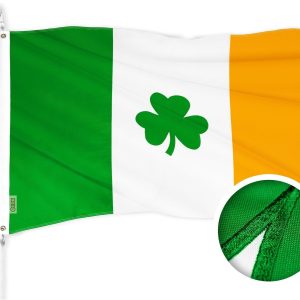G128 Ireland Irish Shamrock Flag | 4x6 Ft | ToughWeave Series Embroidered 300D Polyester | Embroidered Design, Indoor/Outdoor, Brass Grommets
