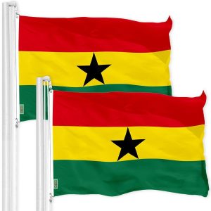G128 2 Pack: Ghana Ghanaian Flag | 3x5 Ft | Printed 150D Polyester - Indoor/Outdoor, Vibrant Colors, Brass Grommets, Quality Polyester, Much Thicker More Durable Than 100D 75D Polyester
