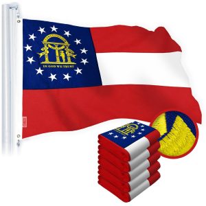 G128 5 Pack: Georgia GA State Flag | 3x5 Ft | StormFlyer Series Embroidered 220GSM Spun Polyester | Embroidered Design, Indoor/Outdoor, Brass Grommets, Heavy Duty, All Weather