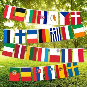 G128 European Union EU Bunting Banner | Flag 8.2 x 5.5 Inch, Full String 27 Feet | Printed 150D Polyester, Decorations For Bar, School, Festival Events Celebration