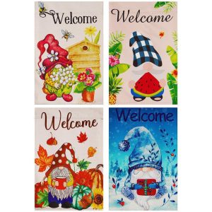 G128 Garden Flag Set Seasonal Gnomes 12"x18" 4 pieces Blockout Fabric