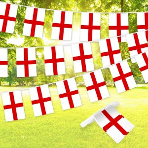 G128 England English Bunting Banner | Flag 8.2 x 5.5 Inch, Full String 33 Feet | Printed 150D Polyester, Decorations For Bar, School, Festival Events Celebration