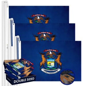 Michigan MI State Flag 3x5 Ft 3-Pack Double-sided Embroidered Polyester By G128