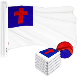 G128 5 Pack: Christian Flag | 2.5x4 Ft | ToughWeave Series Embroidered 300D Polyester | Religious Flag, Embroidered Design, Indoor/Outdoor, Brass Grommets