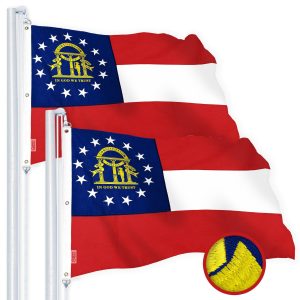 G128 2 Pack: Georgia GA State Flag | 5x8 Ft | StormFlyer Series Embroidered 220GSM Spun Polyester | Embroidered Design, Indoor/Outdoor, Brass Grommets, Heavy Duty, All Weather