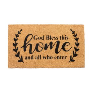 Welcome Doormats Natural Coco Coir Mats with Non Slip PVC Backing Indoor Outdoor Mats for Home & Office Mats for Door with God Bless This Home Print Beige & Black 30 x17