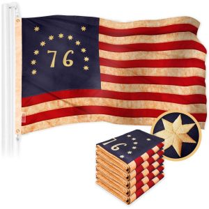 G128 5 Pack: Bennington 76 Tea-Stained Flag | 2.5x4 Ft | ToughWeave Pro Series Embroidered 420D Polyester | Historical Flag, Embroidered Design, Indoor/Outdoor, Brass Grommets, High Quality
