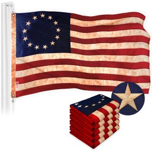 G128 5 Pack: Betsy Ross Tea-Stained Flag | 4x6 Ft | ToughWeave Pro Series Embroidered 420D Polyester | Historical Flag