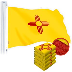 G128 5 Pack: New Mexico NM State Flag | 2.5x4 Ft | StormFlyer Series Embroidered 220GSM Spun Polyester | Embroidered Design, Indoor/Outdoor, Brass Grommets, Heavy Duty, All Weather
