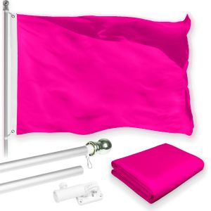G128 Combo Pack: 5 Ft Tangle Free Aluminum Spinning Flagpole (Silver) & Solid Magenta Color Flag 2.5x4 Ft, LiteWeave Pro Series Printed 150D Polyester | Pole with Flag Included
