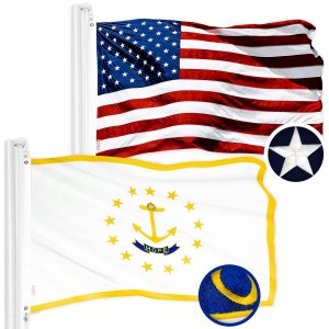 G128 Combo Pack: American USA Flag 2x3 Ft & Rhode Island RI State Flag 2x3 Ft | Both ToughWeave Series Embroidered Polyester, Embroidered Design, Indoor/Outdoor, Brass Grommets