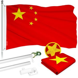 G128 - 6 Feet Tangle Free Spinning Flagpole (Silver) China Flag Brass Grommets Embroidered 3x5 ft (Flag Included) Aluminum Flag Pole