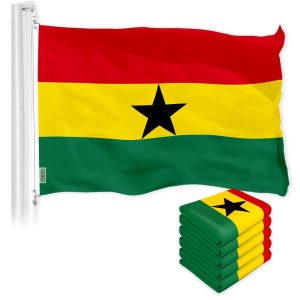 G128 5 Pack: Ghana Ghanaian Flag | 3x5 Ft | LiteWeave Pro Series Printed 150D Polyester | Country Flag, Indoor/Outdoor, Vibrant Colors, Brass Grommets, Thicker and More Durable Than 100D 75D Polyester