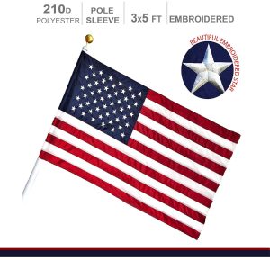 American Flag 210D Embroidered Polyester 3x5 Ft - with Pole Sleeve